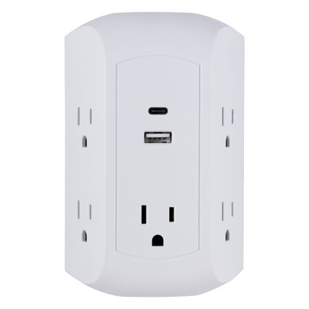 GE GE 5-Outlet 15W USB-C Surge Protector, White 43650